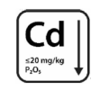 Mynd sem sýnir að innihald kadmíum (Cd)er minna en 22 mg/kg P2O5 